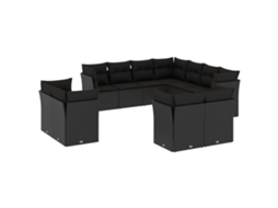 Conjunto de 11 Sofás de Jardim com Almofadões Vime Pe Preto MAISON EXCLUSIVE
