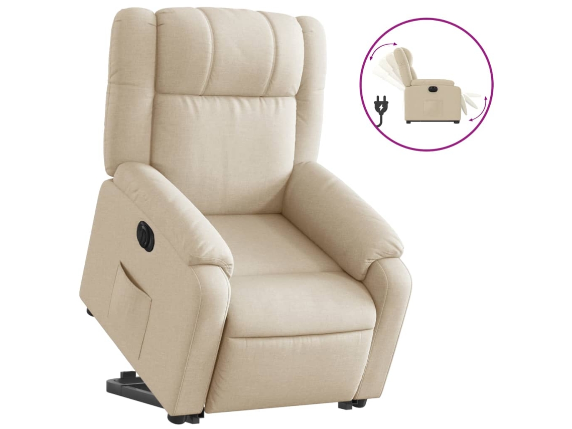 Cadeira reclinável elétrica VIDAXL Creme Tecido (77 x 95 x 99 cm)