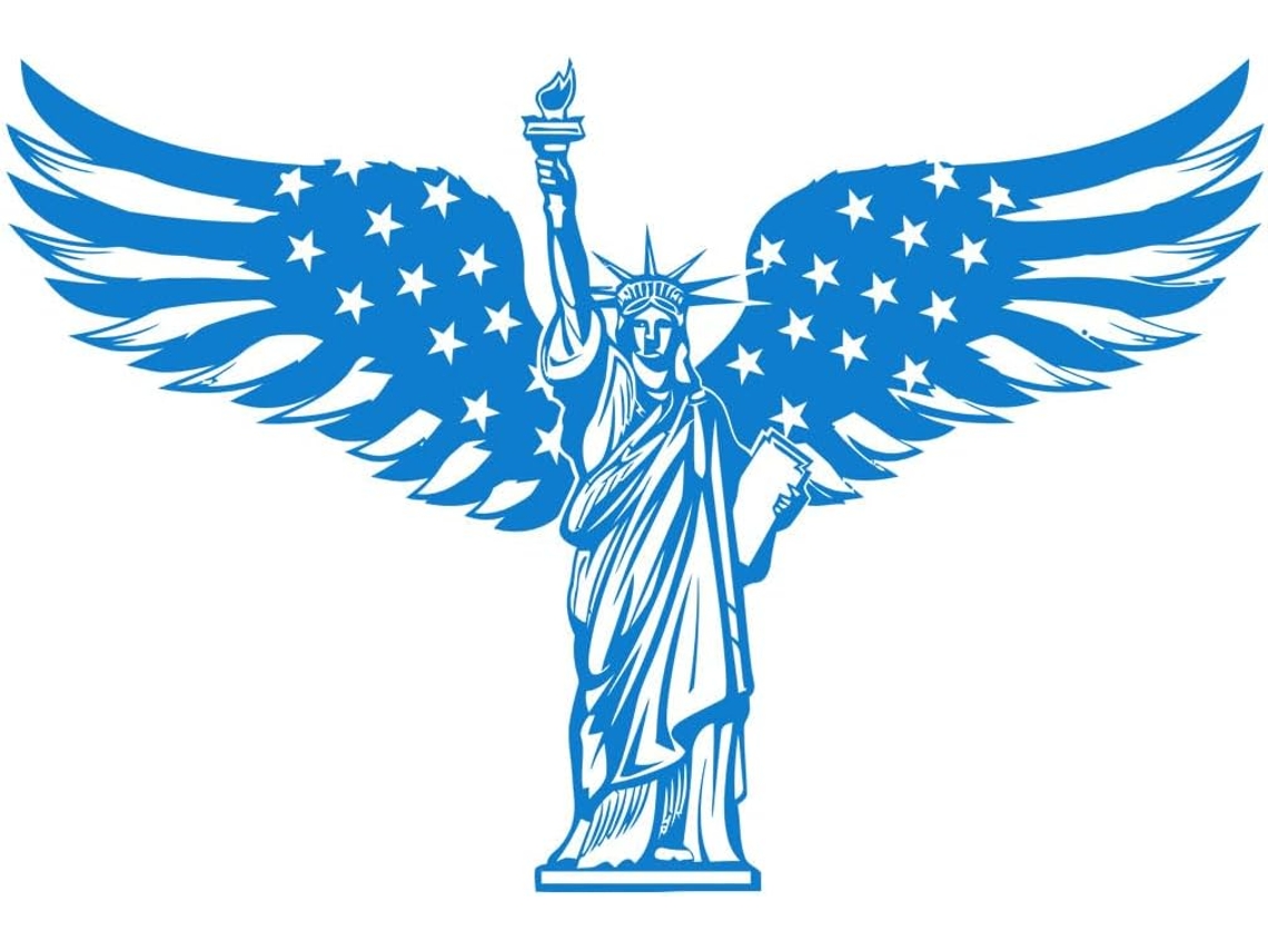 Adesivo de parede patriótico com a bandeira da Estátua da Liberdade, monumento da UE, 72x108,9cm. Não vai cair. Tamanho extra grande, azul.