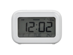 Mini despertador digital Baok-reloj com visor LCD, função soneca, formatos 12h/24h para quarto, viagens, escritório, branco