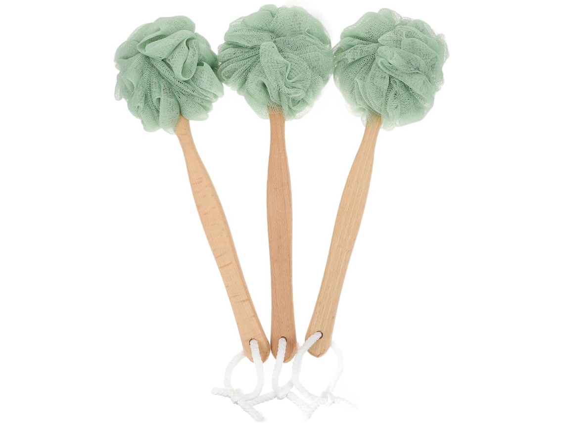 Conjunto De 3 Escovas De Banho De Cabo Longo Em Madeira E Nylon, Verdes, Para Remover Pele.