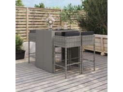 Vidaxl 5 Pcs Conjunto De Bar P/ Jardim C/ Almofadões Vime Pe Cinzento