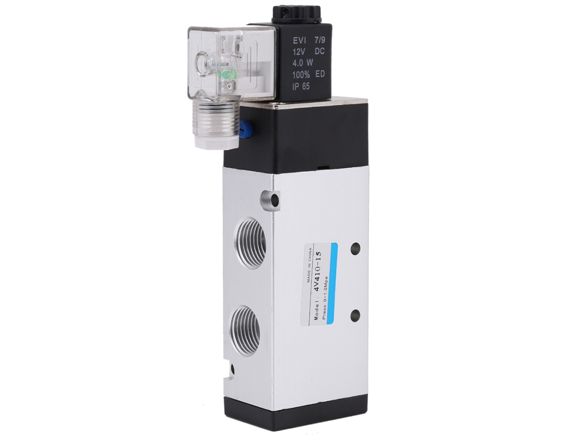 Válvula Solenóide Neumática 5 Vias 2 Posições Pt1/2" Alumínio Dc12v 4v410-15