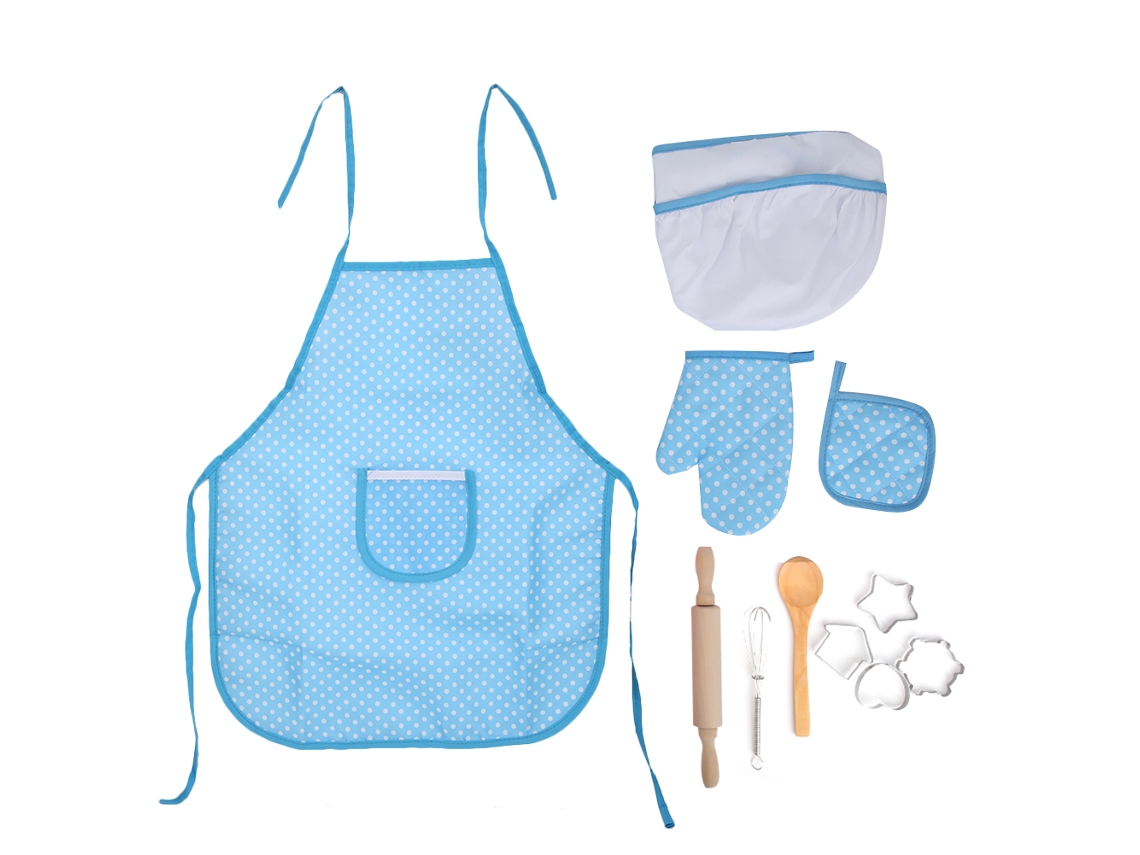 Mali brinquedos de Cozinha para Crianças Avental Kit de Culinária e Bolo Ponto Azul