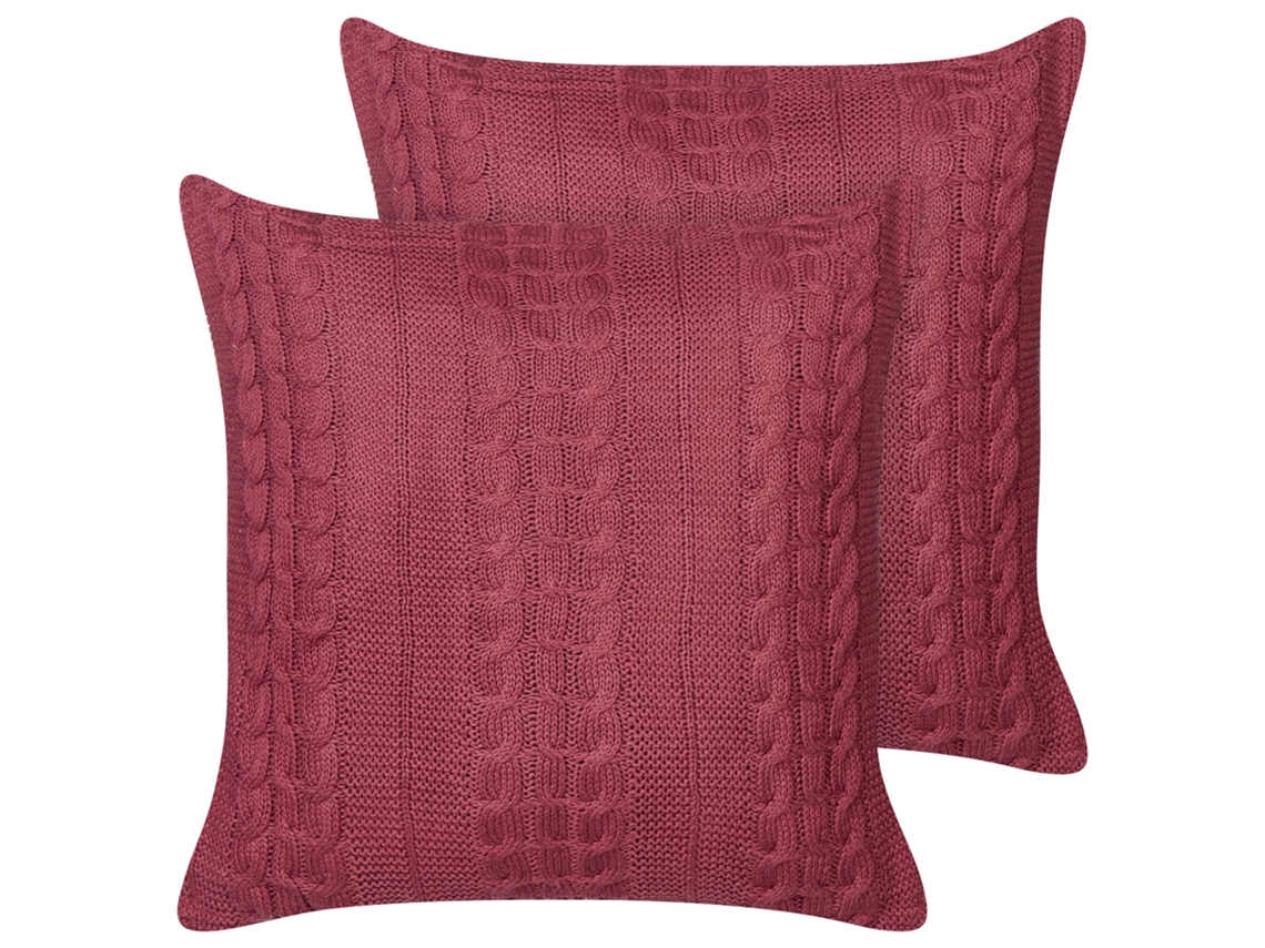 Conjunto de 2 Almofadas Decorativas BELIANI Cadetia de Algodão Bordeaux 45x45x15