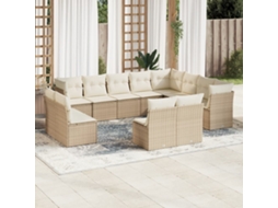 Conjunto de 12 Sofás para Jardim com Almofadões Vime Pe Bege Dkd Home Decor