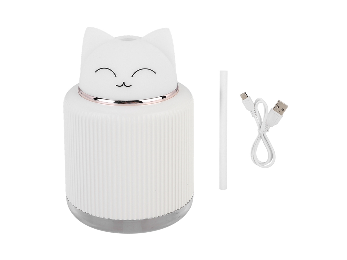 Umidificador Ultrassônico Gato 300ml com Luz Noturna Led Branco Usb para Casa e Escritório