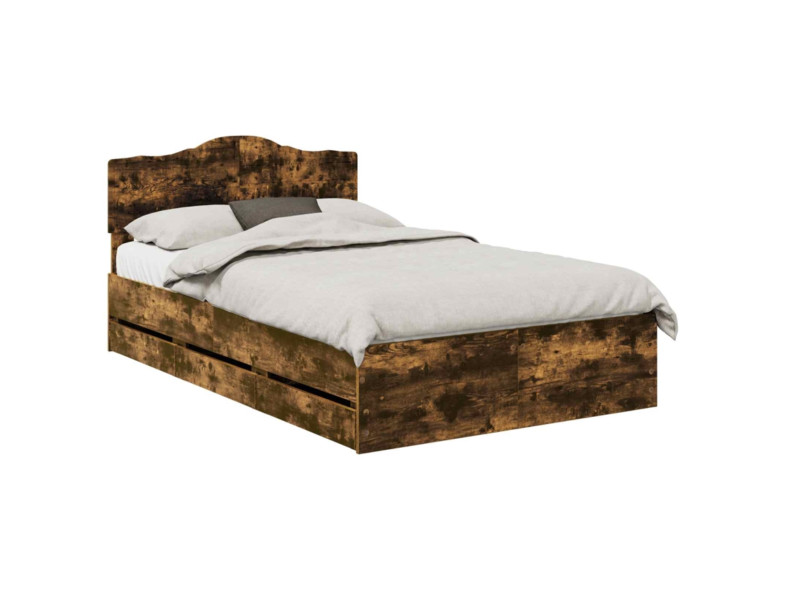 Vidaxl Estrutura Da Cama Com Gaveta Carvalho Defumado 120 X 190 Cm