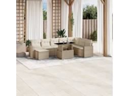 Vidaxl 9 Pcs Conjunto De Sofás P/ Jardim Com Almofadões Vime Pe Bege