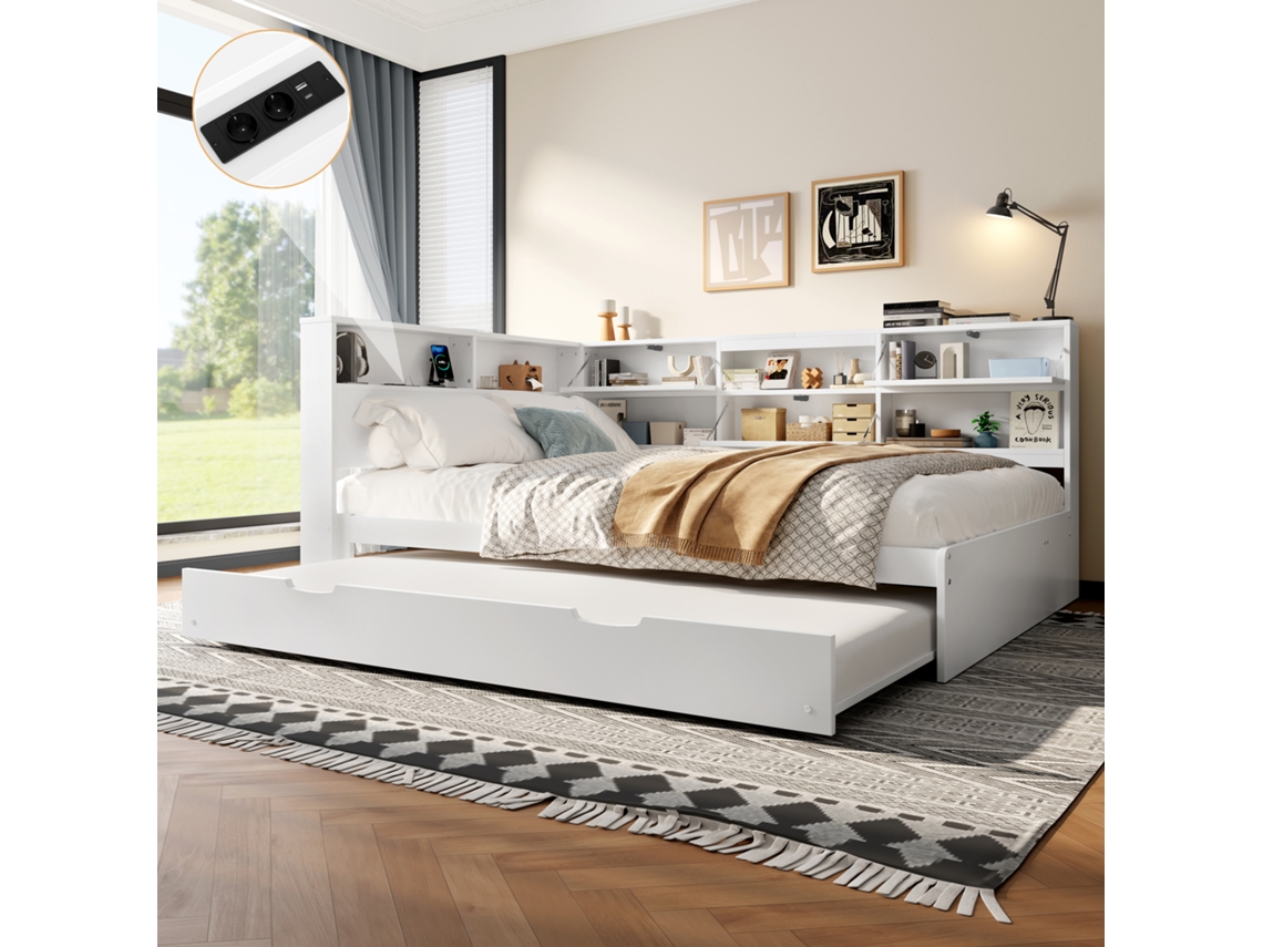 Sofá cama 140x200 Branco Cabeceira Extensível VOLTEDGE