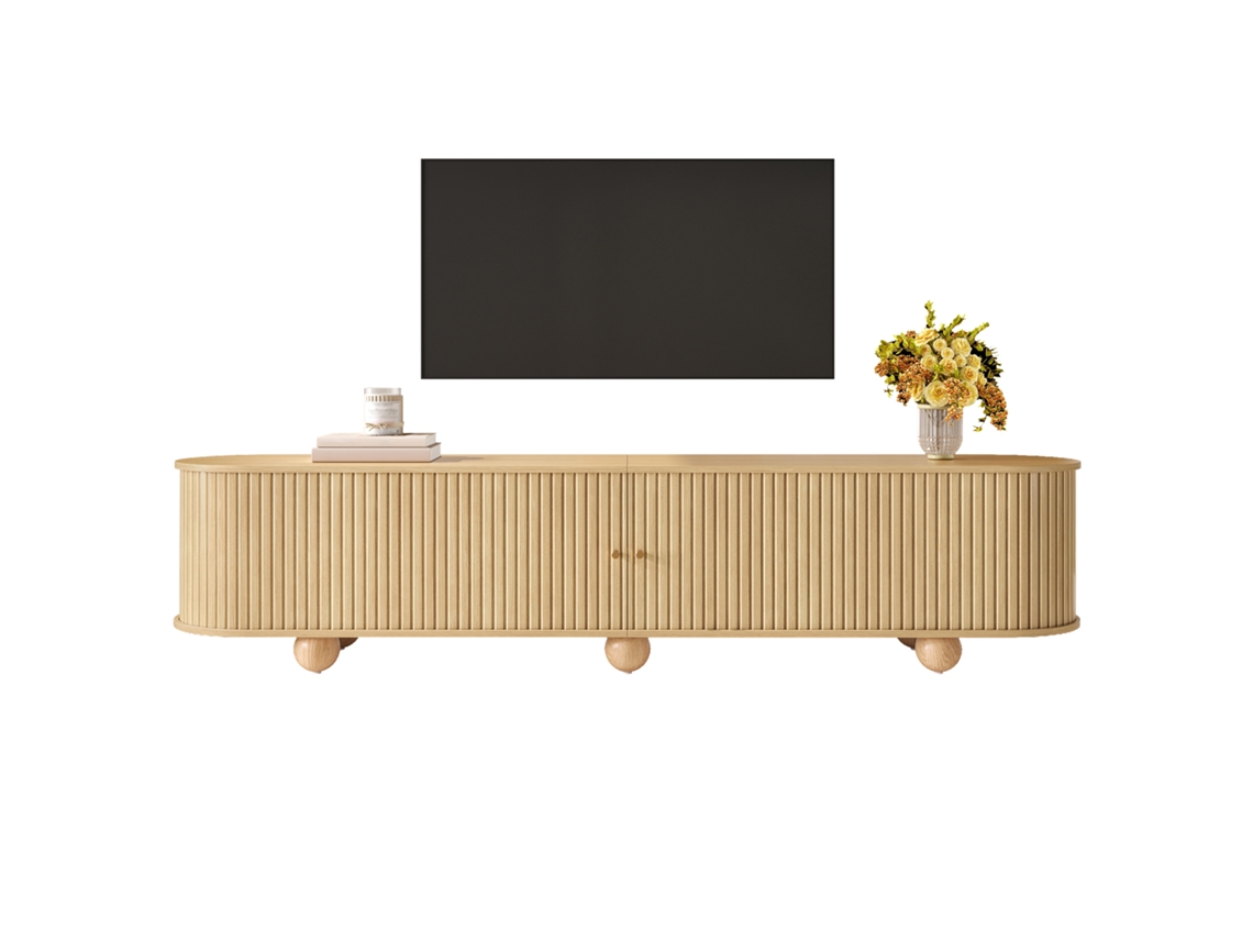 Aparador De Tv Rundungentv Com Portas Deslizantes,estilo Retrô,móveis Para Sala De Estar,pés Esféricos E Design Elegante