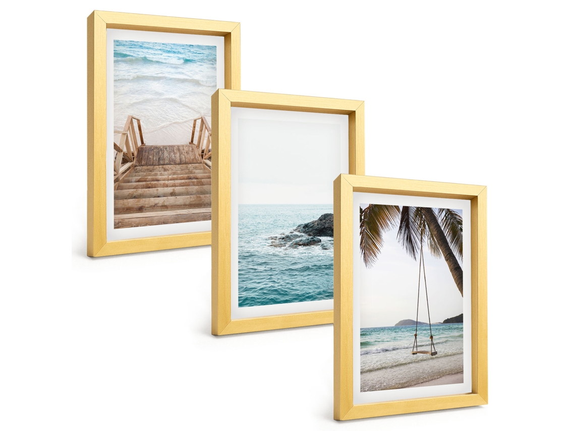 Quadros Decorativos Para Paredeescadas, Praia, Balanço No Mar Moldura Dourada Quadros Para O Escritório Espelharte (3 Peças 20x30 Cm)