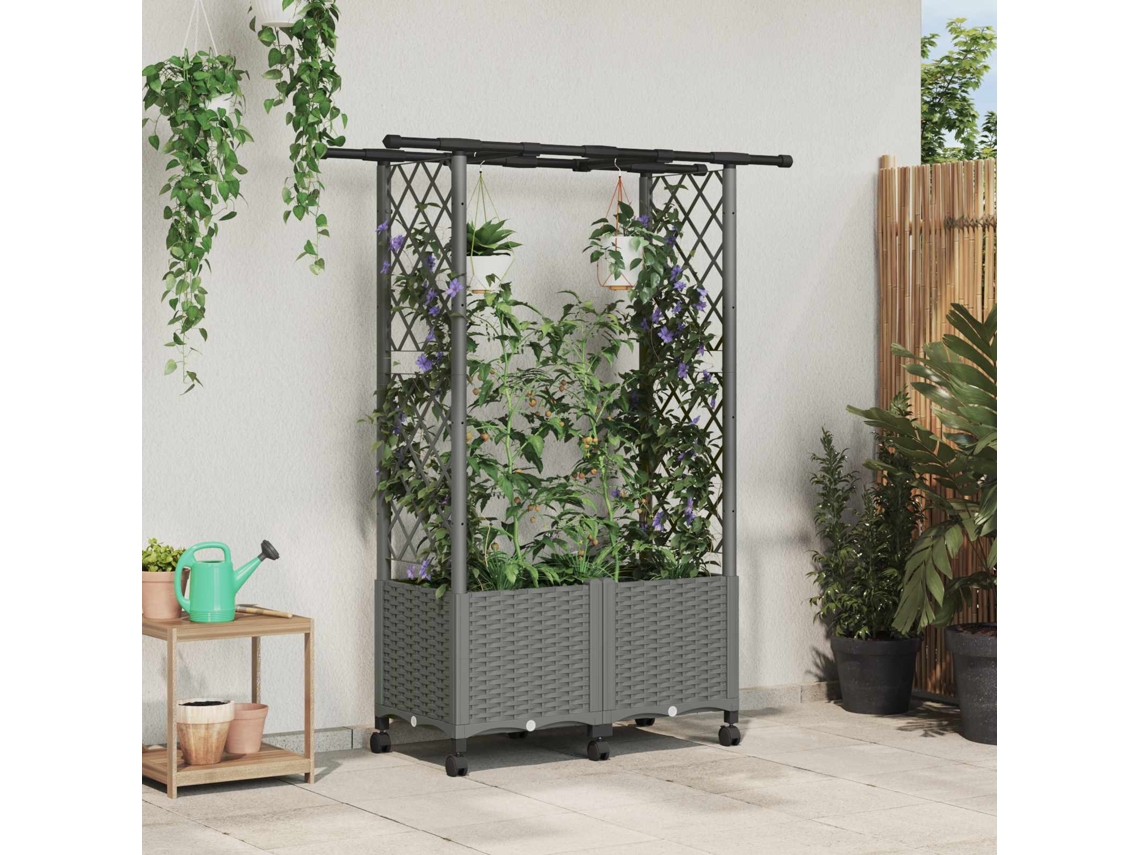 Vidaxl Cama Elevada Com Treliça E Telhado Cinzento-claro Pp