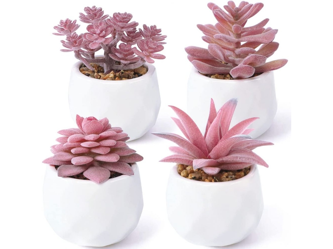 HYMNORA Plantas Artificiais Para Exterior Com Vasos Pequenos, Suculentas Falsas