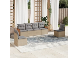 Vidaxl 6 Pcs Conjunto De Sofás P/ Jardim Com Almofadões Vime Pe Bege
