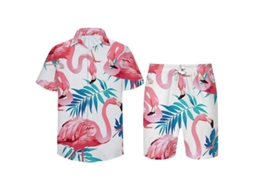 Conjunto Camisa E Shorts Flamingo Rosa Verão - Absorvente, Anti-rugas E Confortável - Tamanhos S A 4xl