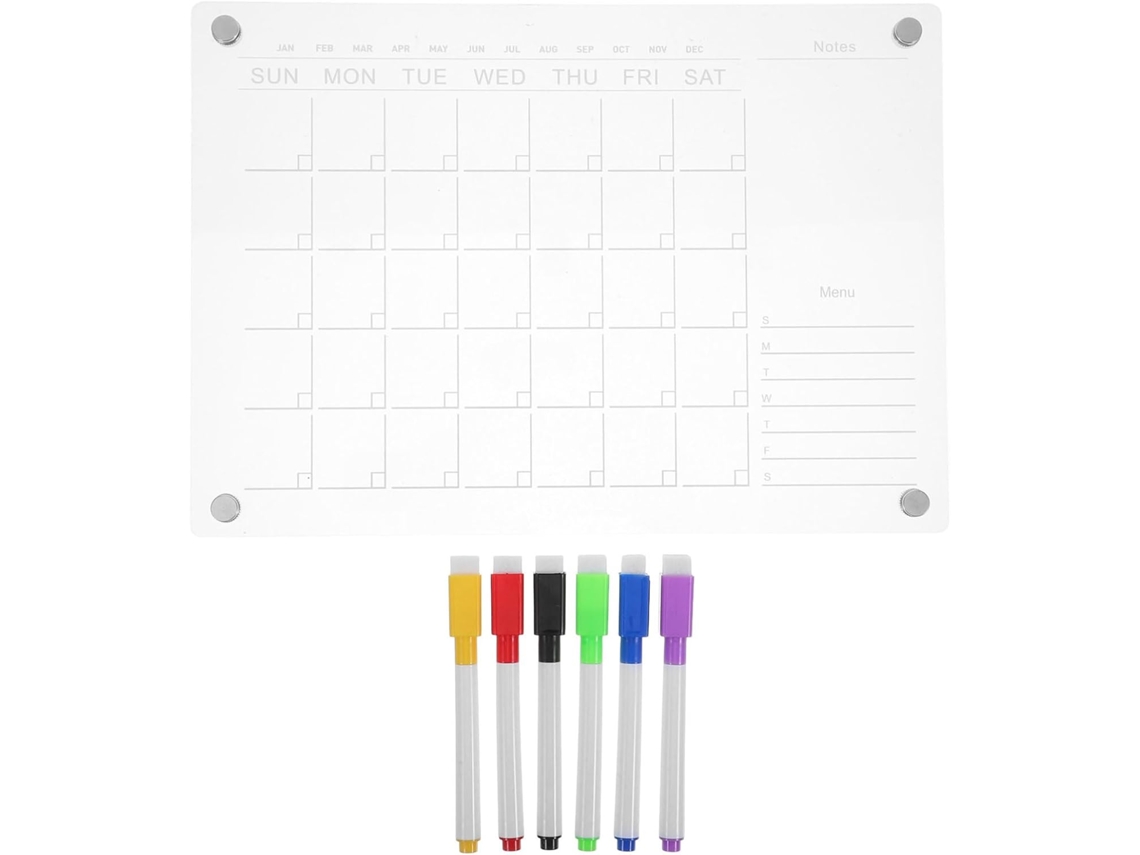 Calendário Semanal Magnético de Acrílico Transparente Amosfun para Geladeira, Anotações e Planejamento Compras
