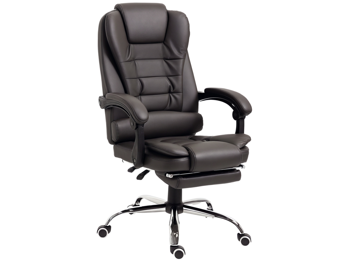 Cadeira de Escritório Reclinável Estilo Presidencial com Apoio para os Pés, 64,5x69x109-117 Cm, Café, ZENCORE SERVICES
