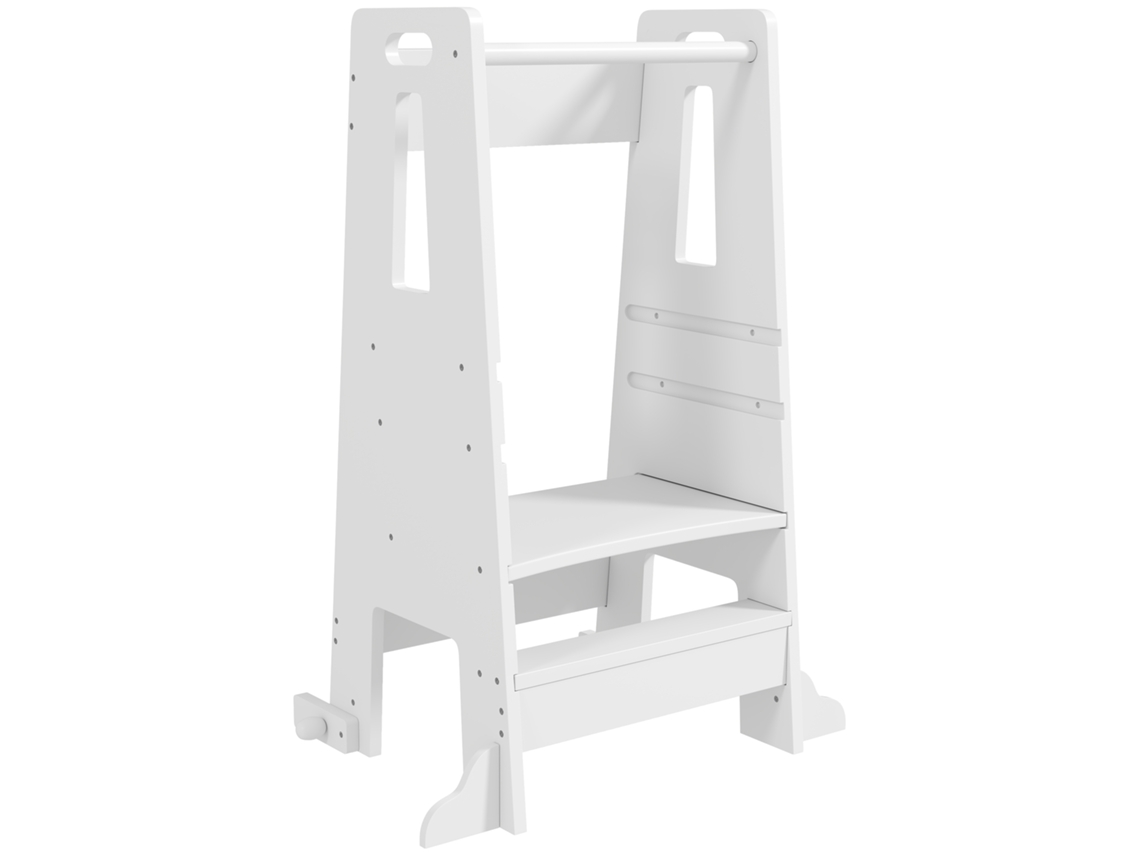 Torre De Aprendizagem Para Crianças Com Altura Ajustável Em 3 Níveis E Barreira De Segurança 45x47,5x91 Cm Branco