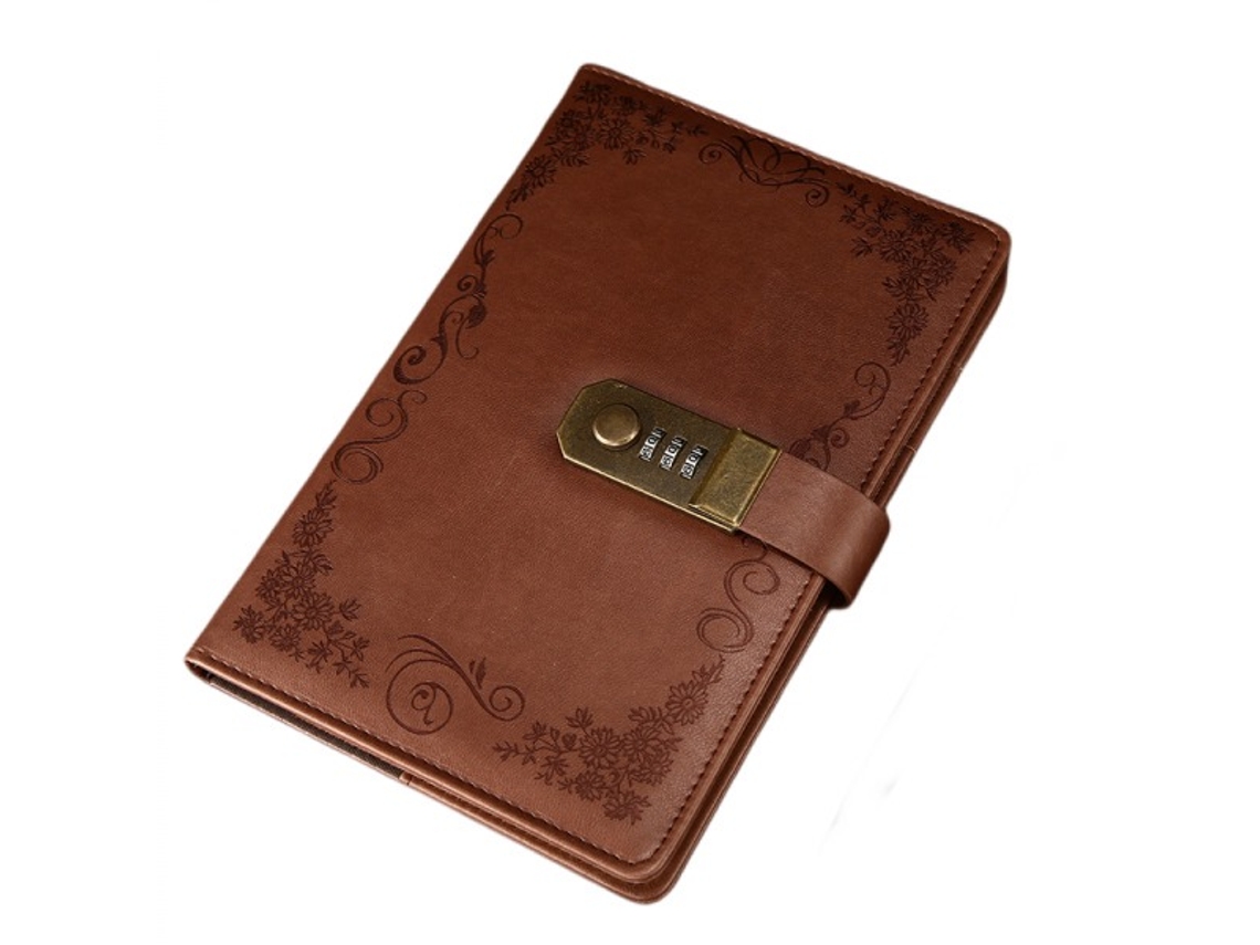 Diário Com Cadeado, Caderno A5, Estilo Vintage, Em Couro Pu Com Fecho