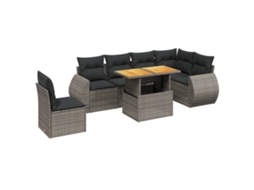 Conjunto de 7 Sofás para Jardim com Almofadões Vime Pe Cinzento MAISON EXCLUSIVE (7 pcs)