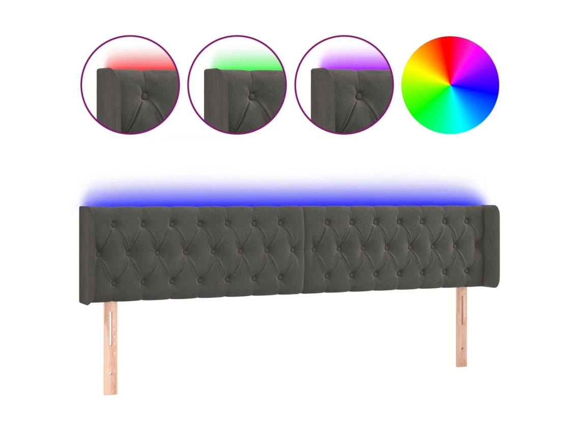 Led Headboard, Led Headboards Vidaxl Cinzeto Veludo (183 X 16 X 78/88 Cm)