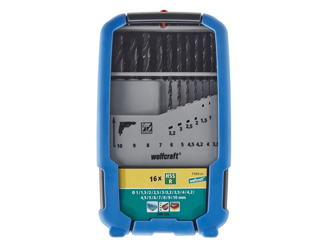 7103000 1 Juego De Brocas Para Metal Hss Fl, 16 Piezas, Ø 1 10 Mm Wolfcraft