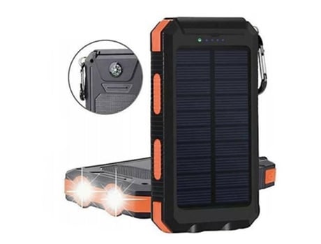 Bateria Externa 20000 Mah, Carregador Solar À Prova Dágua Com Porta Usb, Para Smartphone Iphone 15, Com Luz Led, Preto