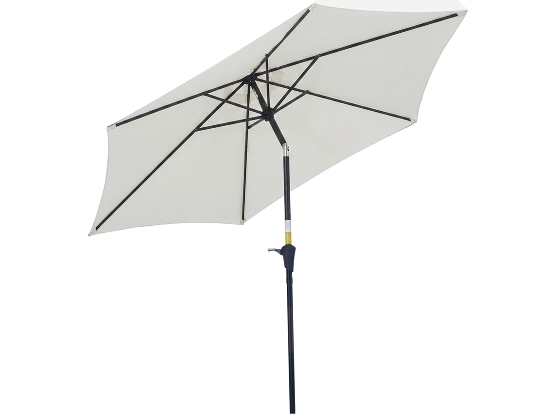 Chapéu De Sol De Jardim Ø270x235cm Chapéu De Sol De Alumínio Reclinável Com Manivela E 6 Hastes Para Terraço Exterior Balcão Creme