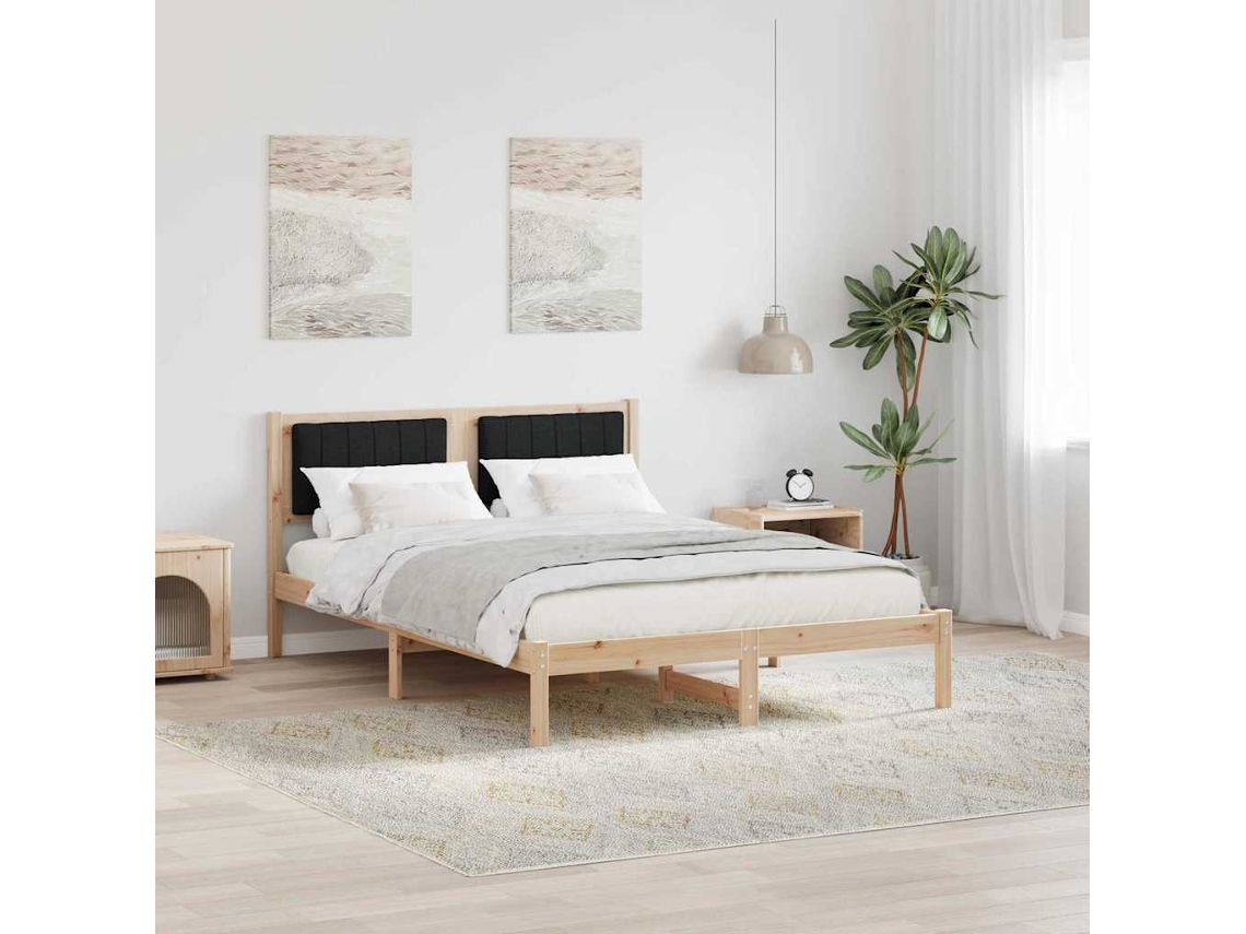 Vidaxl Estrutura de Cama com Cabeceira Estofada Preto 135 X 190 Cm