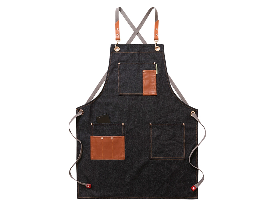 Avental de cozinha PU, com múltiplos bolsos, preto, para restaurante S/MARCA