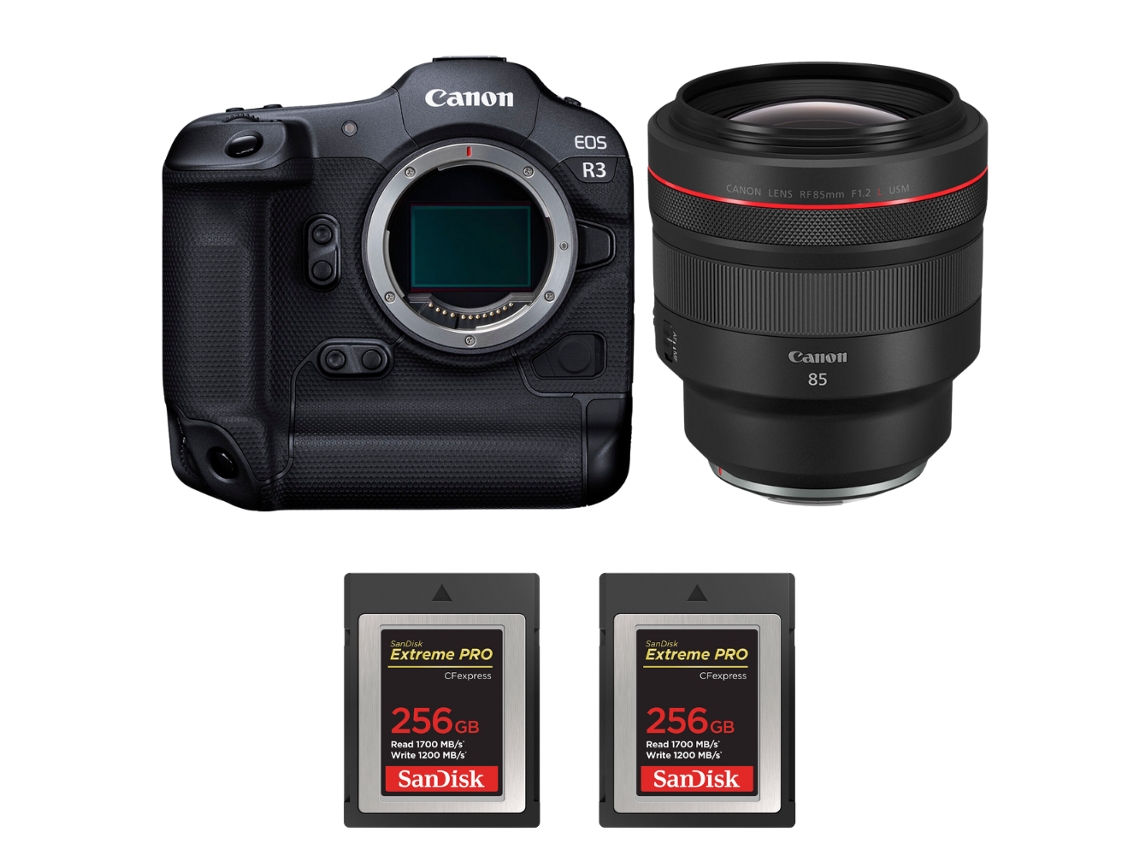 Eos R3 + Rf 85mm F/1.2 L Usm + 2 Sandisk 256gb Extreme Pro Cfexpress Type B + Ebook “20 Dicas para Fotos Que Impressionam” CANON