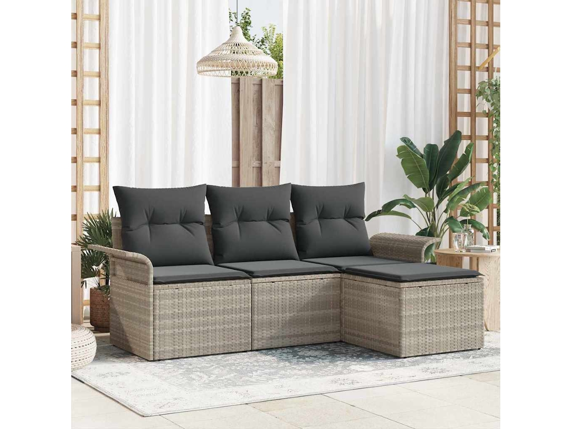 Vidaxl Conjunto De Sofás Com Almofada 4 Pcs Cinzeto Vime Pe