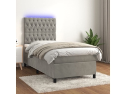 Cama Box Spring C/ Colchão/led 80x200 Cm Veludo Cinzento-claro