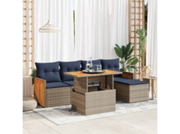 Vidaxl 6 Pcs Conjunto Sofás Jardim Com Almofadões Pe/acácia Cinzento