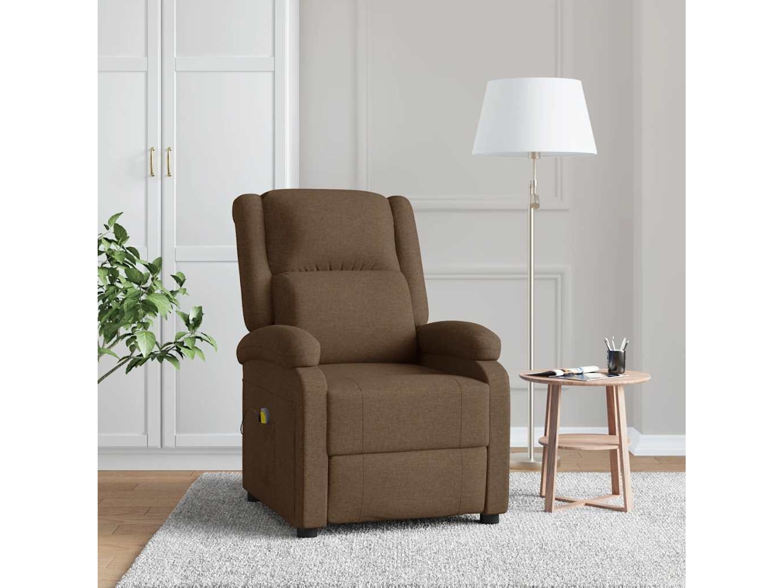 Vidaxl Poltrona De Massagens Reclinável Tecido Castanho