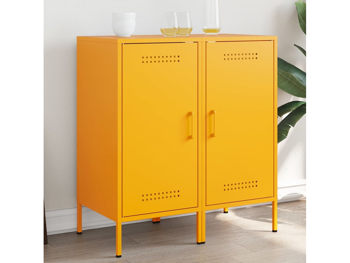 Vidaxl Aparadores 2 Pcs 36x39x79 Cm Aço Amarelo Mostarda