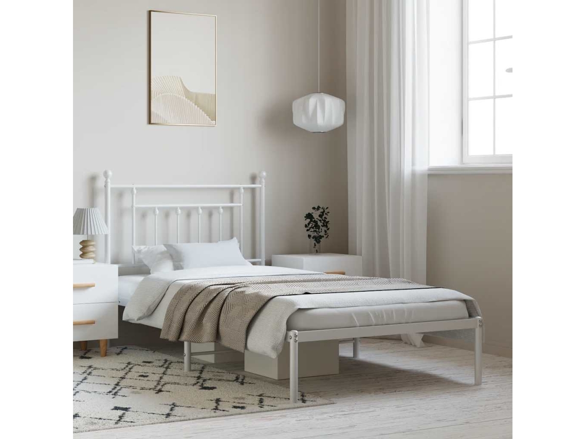 Estrutura De Cama Com Cabeceira 100x190 Cm Metal Branco