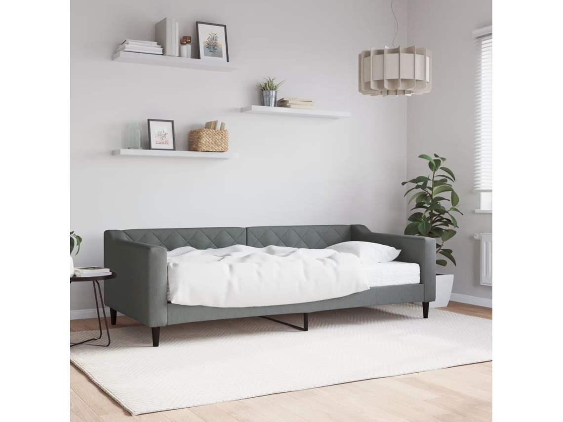 Sofá Cama Com Colchão 90x200 Cm Tecido Cinzento Escuro Lovely Home