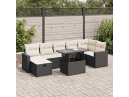 Vidaxl 8 Pcs Conjunto Sofás De Jardim Com Almofadões Vime Pe Preto
