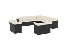 Conjunto 13 de sofás de jardim com almofadões VIDAXL vime PE preto