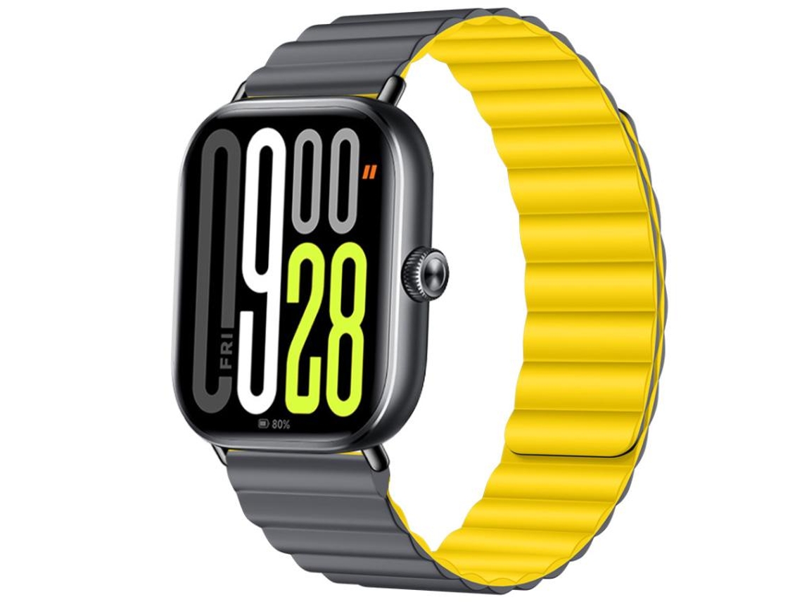 Bracelete Para Redmi Watch 6 / 5 / 4 - Silicone Macio - Fecho Magnético Cinza E Amarelo