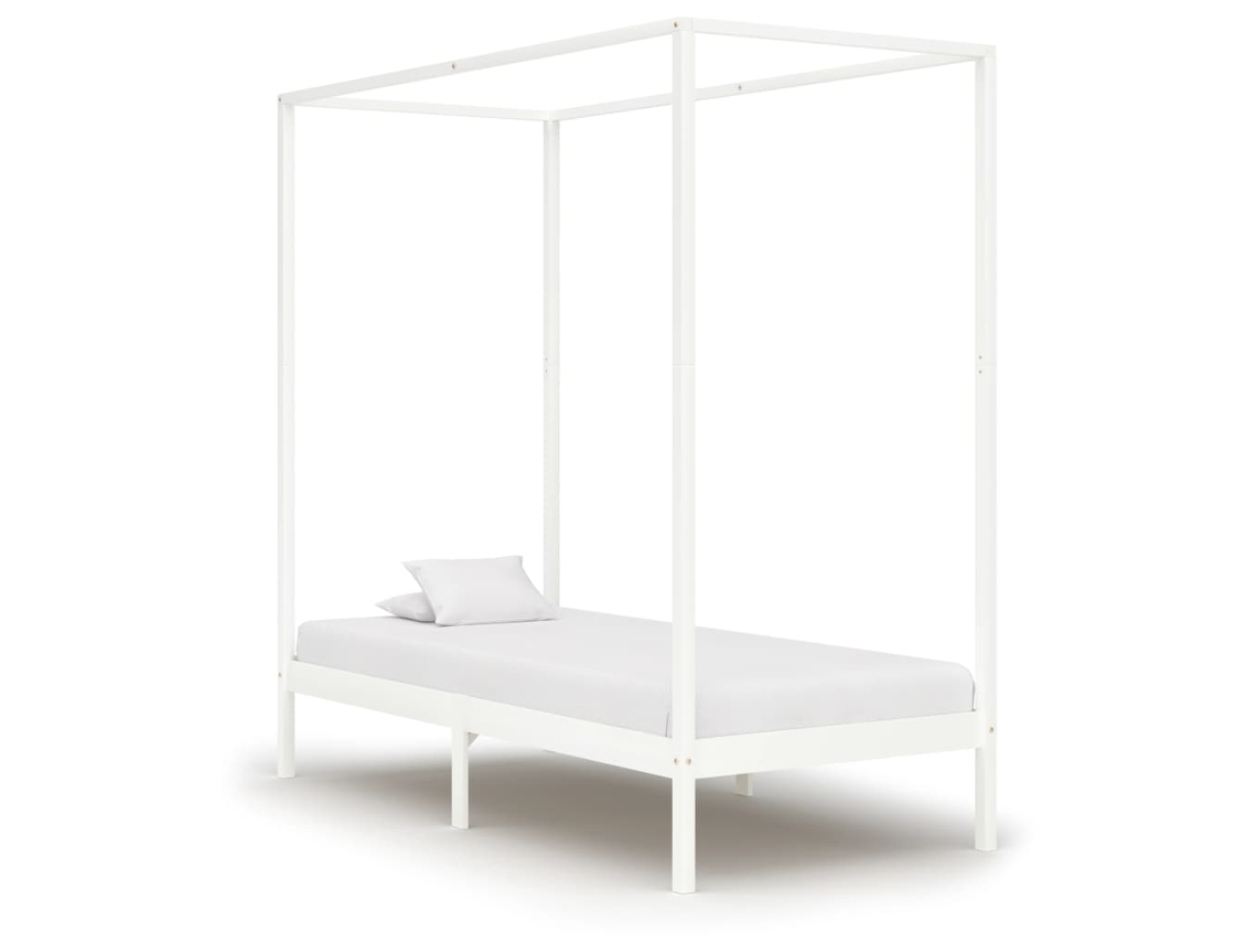 Estrutura De Cama Com Toldo 100x200 Cm Pinho Maciço Branco