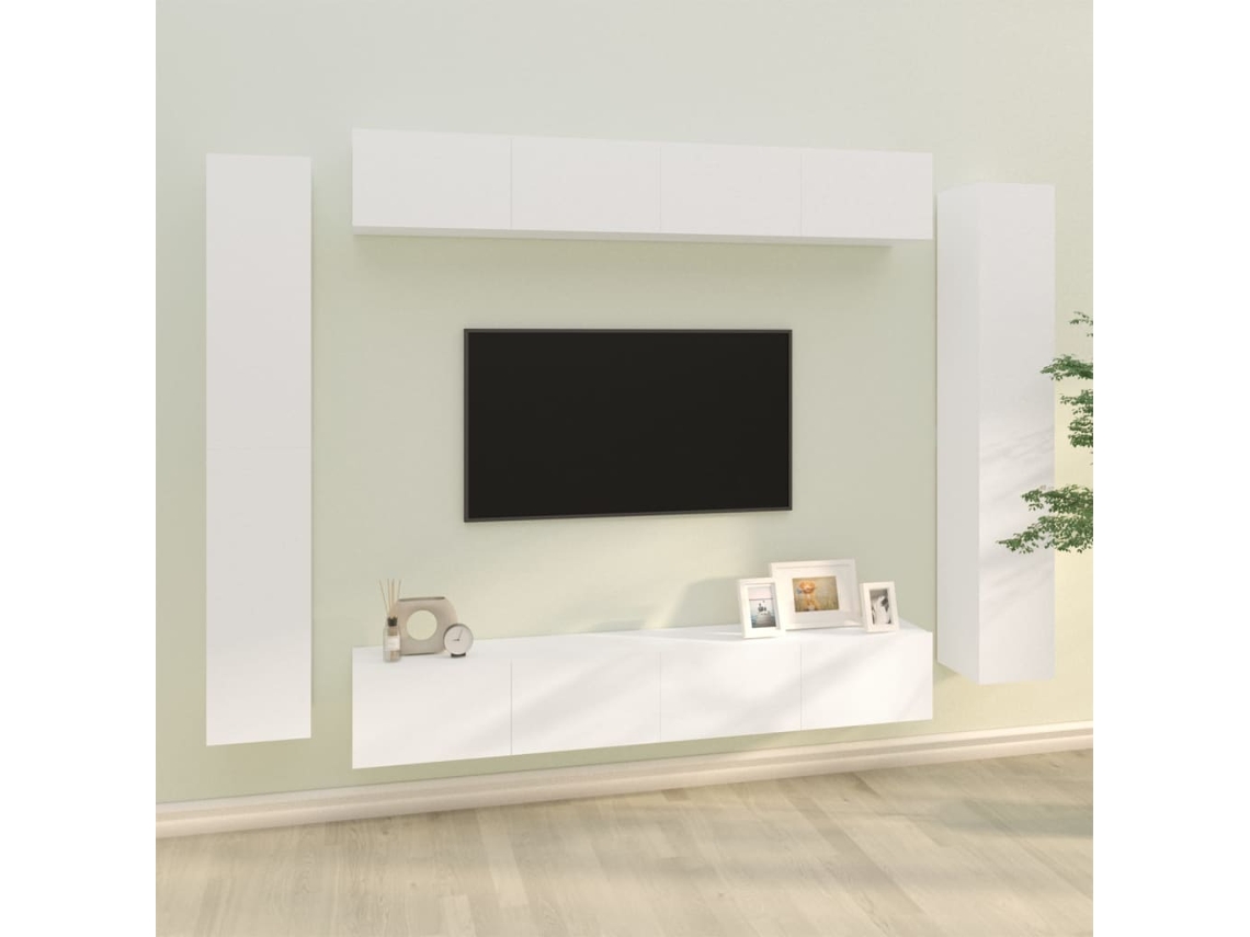 Vidaxl Conjunto Móveis de Tv 8 Pcs Madeira Processada Branco