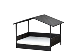 Cama Cão Rattan Exterior Com Telhado, Elevada, Para Médios, Com Almofada, 69x98x70cm, Castanho