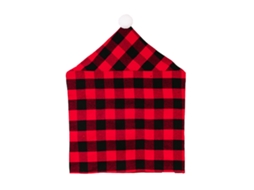 Capa de Cadeira Xadrez Vermelho e Preto com Pompons LAXISCREED
