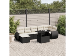 Vidaxl 8 Pcs Conjunto Sofás De Jardim Com Almofadões Vime Pe Preto