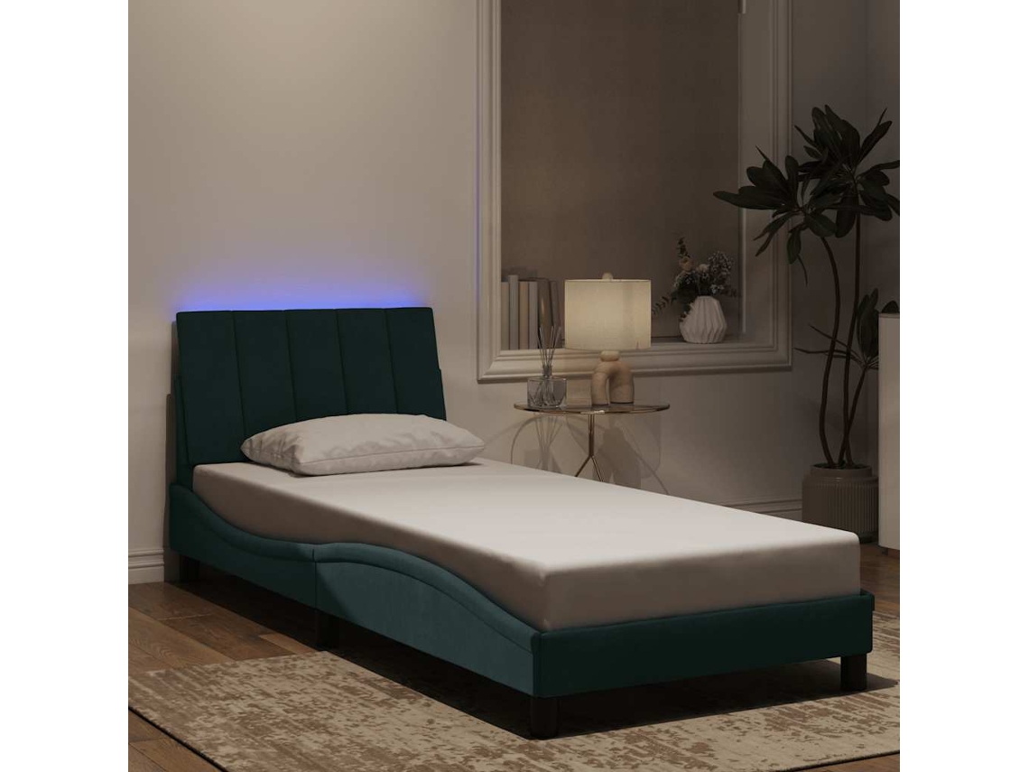 Vidaxl Estrutura De Cama Com Led Sem Colchão Hanko 80x200 Cm Veludo Verde-escuro
