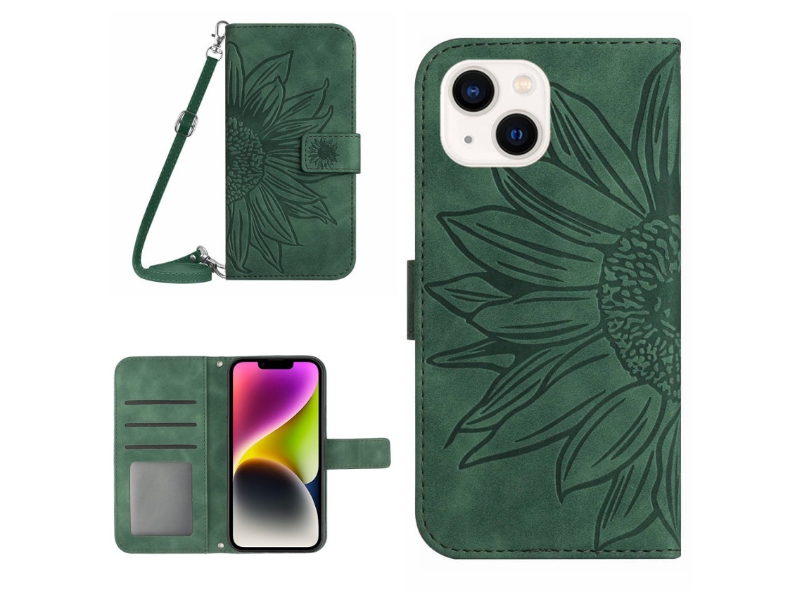 Capa Pega Para Iphone 14 Plus Pele Sintética Verde