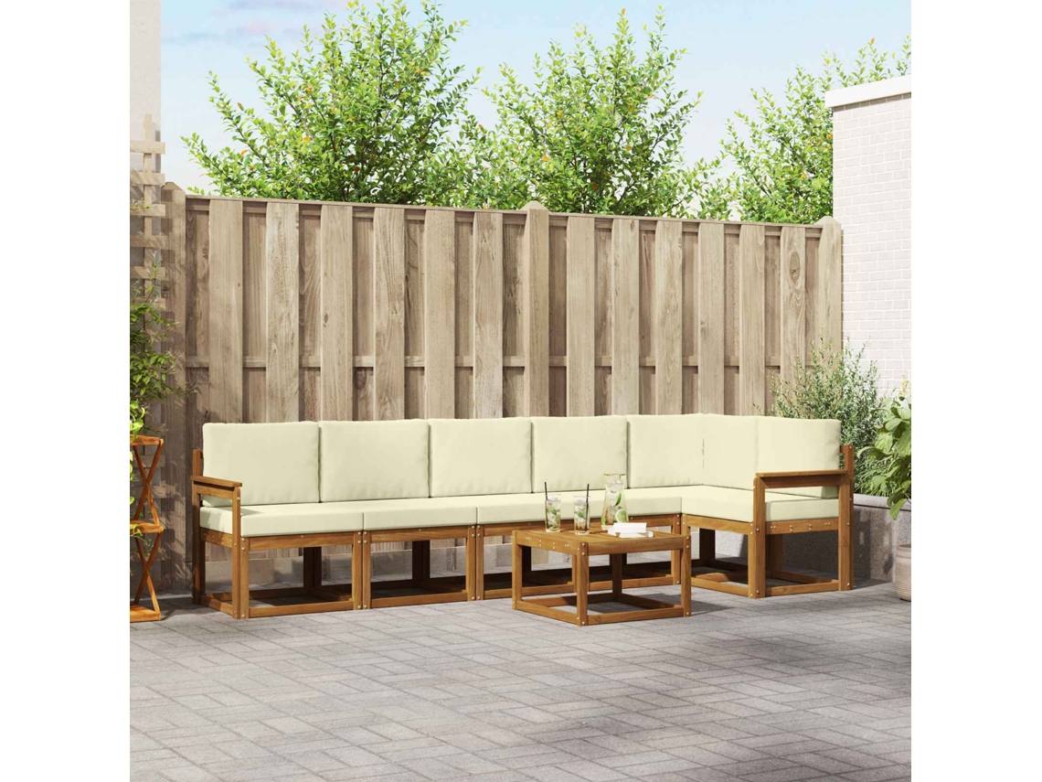 Vidaxl Conjunto De Sofás Para Exterior 7 Pcs Natural E Creme
